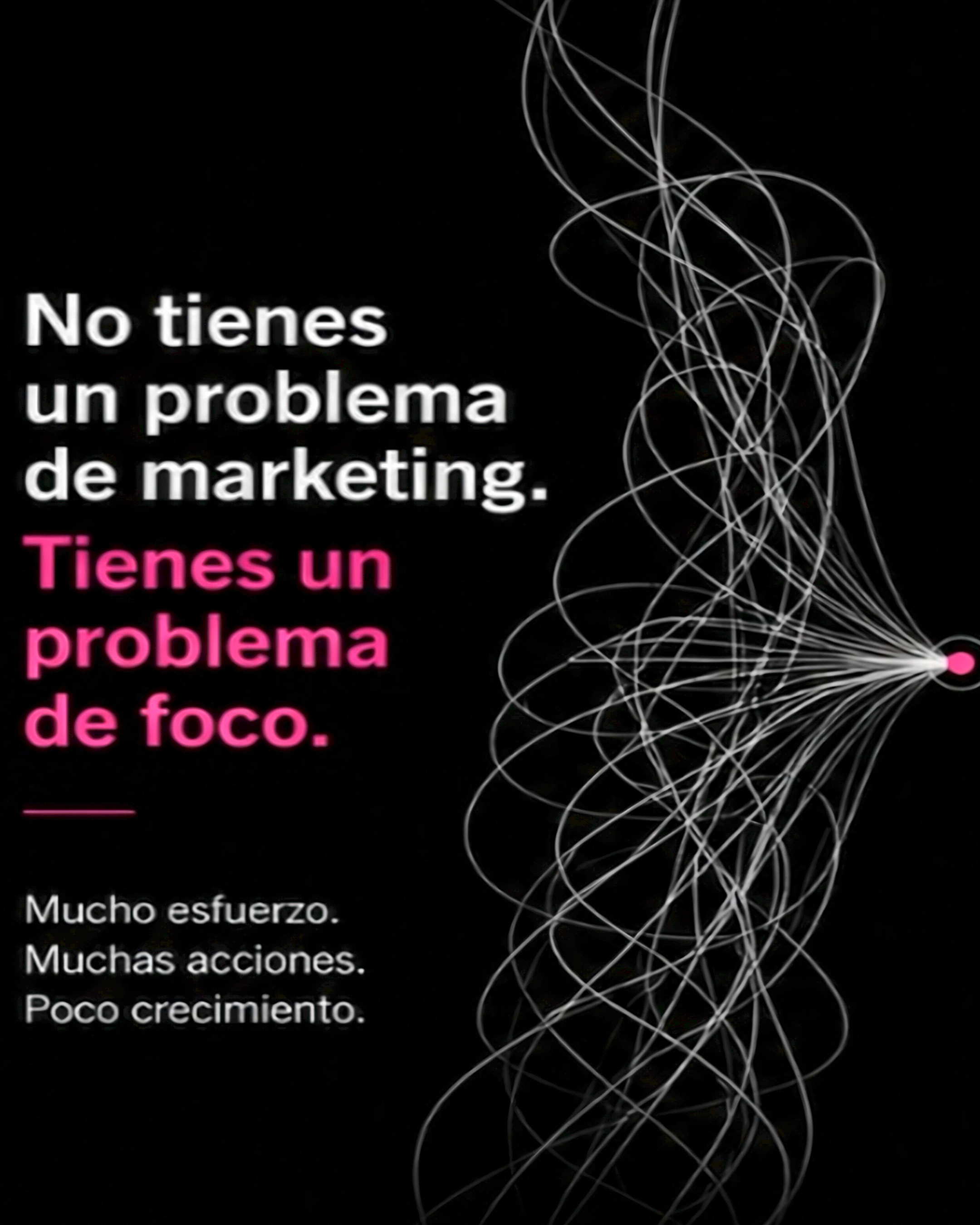 Filamentos dispersos convergen en un punto de foco, con el mensaje institucional de BeFocus.